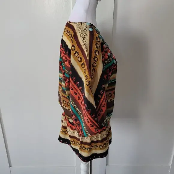 Chico's Size 1 US M Southwest Art to Wear Rock Embellished Gathered Waist Top - Picture 3 of 11